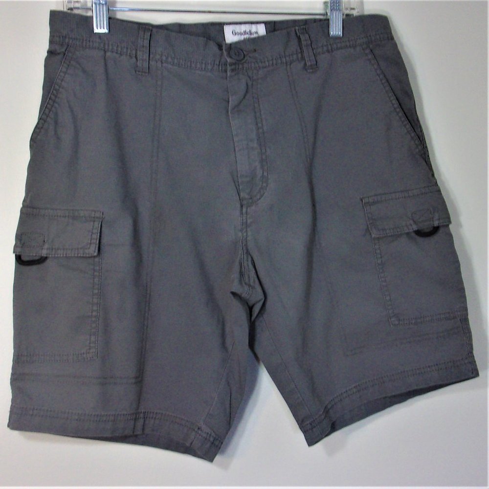 Goodfellow & Co. Mens Cargo Utility Shorts Gray Hook & Loop Pockets 32.